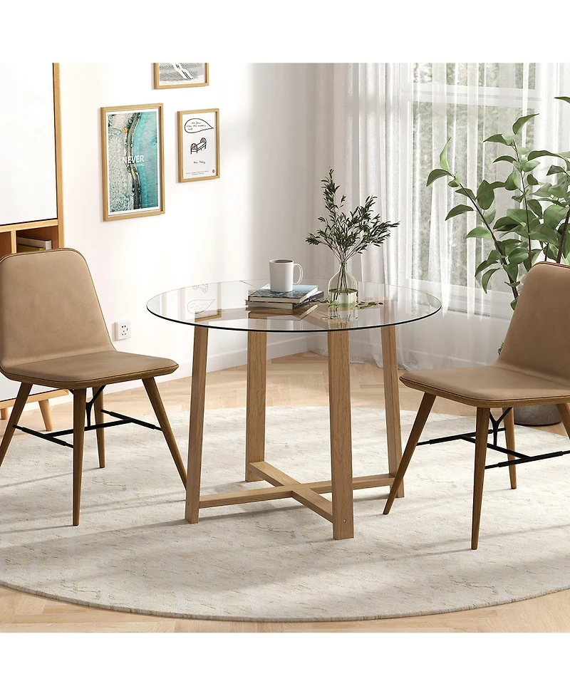 Gymax 42 Inch Round Glass Dining Table with 0.3 Inch Tempered Glass Tabletop