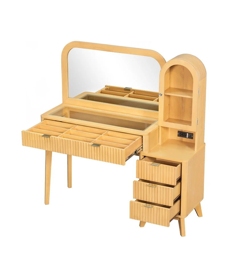 Streamdale Furniture 48'' Fluted Makeup Vanity Desk with Mirror 4 Drawers and Charging Station
