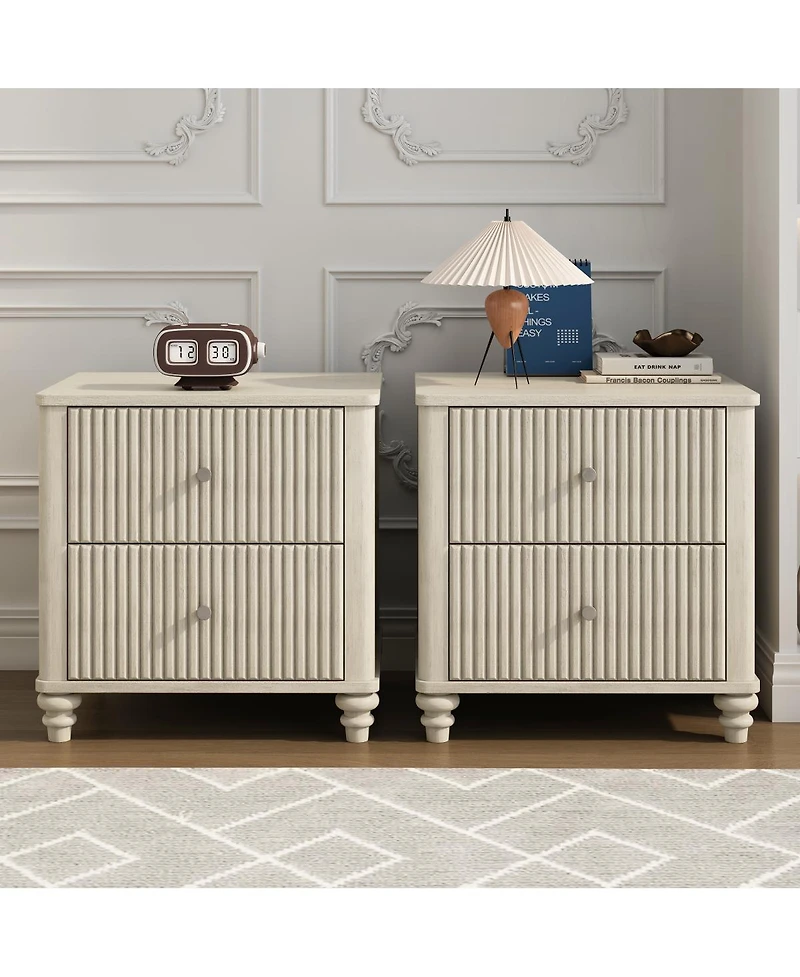 Streamdale Furniture Fluted 3-Drawer Nightstand Set 21.65'' Wide Mid-Century Modern Bedside Table