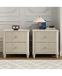 Streamdale Furniture Fluted 3-Drawer Nightstand Set 21.65'' Wide Mid-Century Modern Bedside Table