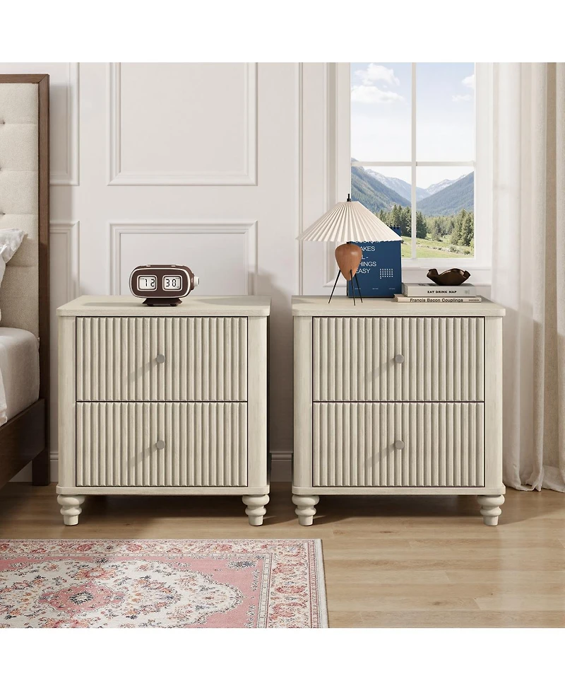 Streamdale Furniture Fluted 3-Drawer Nightstand Set 21.65'' Wide Mid-Century Modern Bedside Table