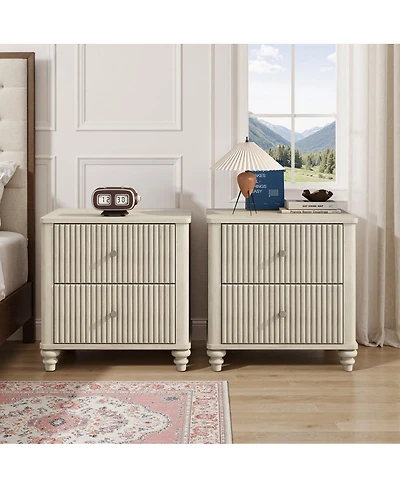 Streamdale Furniture Fluted 3-Drawer Nightstand Set 21.65'' Wide Mid-Century Modern Bedside Table