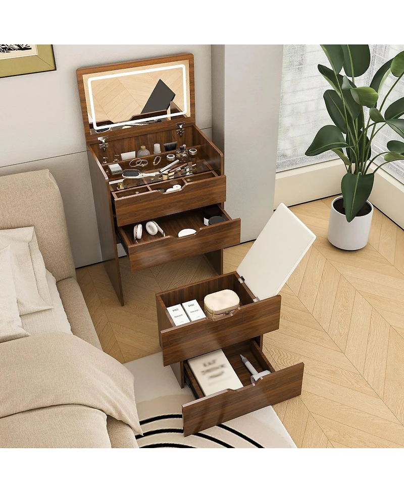 Streamdale Furniture 3-in-1 Vanity Desk with Flip Top Mirror Lighted Makeup Table and Stool