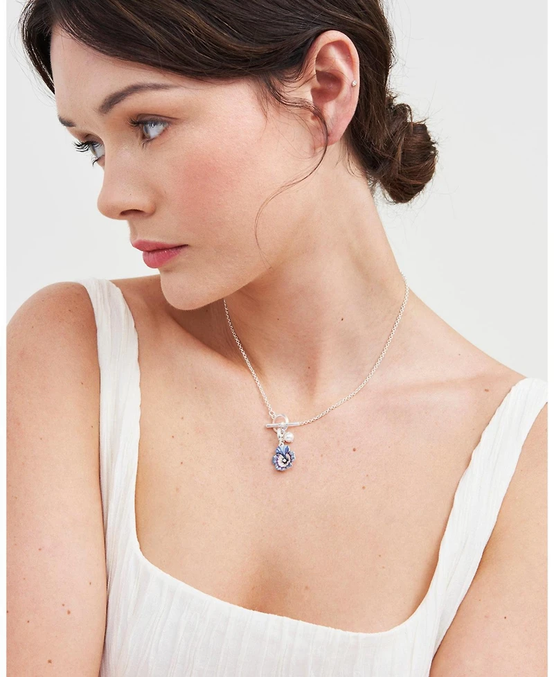 Fable England Pansy and Pearl Toggle Necklace
