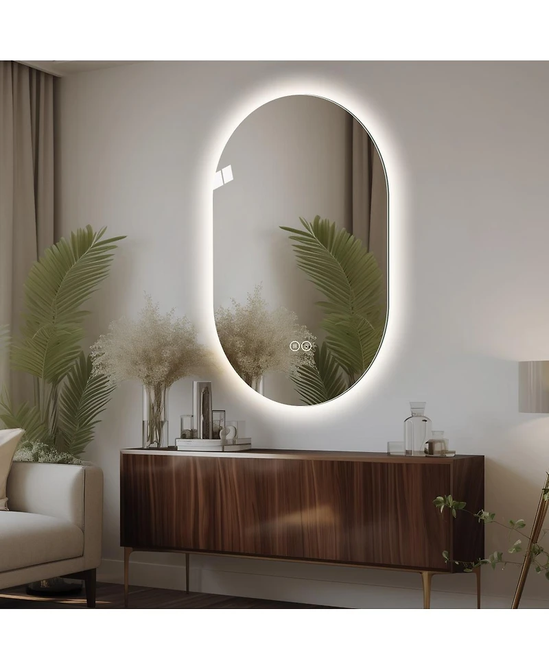 Laoties 48" x Oval Wall-Mounted Led Touch Bathroom Mirror, Anti-Fog Vanity Mirror for Home or Barber Shop