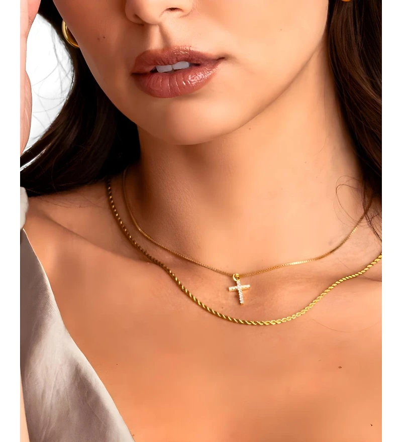 Mint & Lily Pave Cross Necklace in 18k Gold Plated Sterling Silver