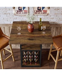 Tribesigns Square Bar Table, 35" Height Bistro Pub Table with 4-Tier Wine Rack Storage and Shelves, Cocktail Home Bar Unit