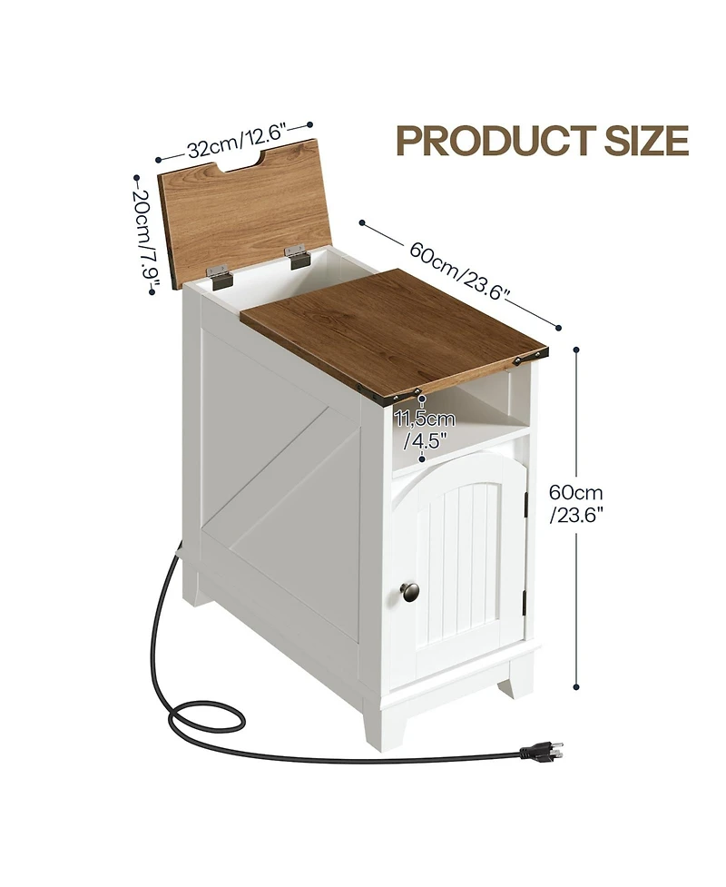 Slickblue Narrow Side Table with Built-In Charging Station for Living Room