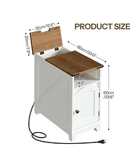Slickblue Narrow Side Table with Built-In Charging Station for Living Room