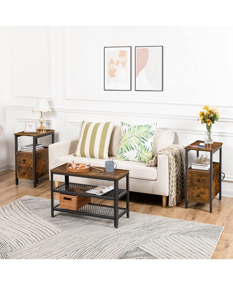 Slickblue Set of 2 Side Tables with Charging Station for Bedroom and Living Room