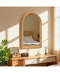 Laoties 24" x 35" Arched Wood Wall Mirror, Rustic Bathroom Vanity Mirror for Entryway, Bedroom and Living Room