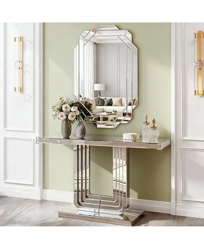 Laoties 36" x 24" Frameless Wall Mirror, Beveled Bathroom Vanity Mirror for Bedroom, Living Room and Entryway
