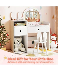 Slickblue Kids Vanity Desk and Chair Set with Lights and Open Storage Shelves