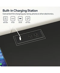 Slickblue Wooden Bedside Table with Charging Station, Led Lights and Shelf