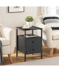 Slickblue 2-Piece 24-Inch Nightstands with Iron Frame, Drawers and Outlets