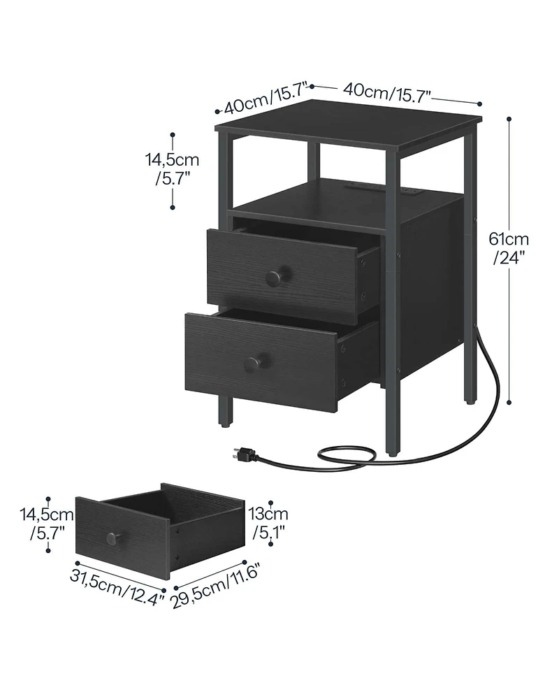 Slickblue 24-Inch Bedside Nightstand with 2 Drawers and Charging Outlets