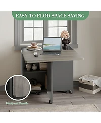 homfan Folding Drop Leaf Dining Table Set Expandable Table with 2 Storage Racks and 6 Wheels, Modern Industrial Seats 4-6