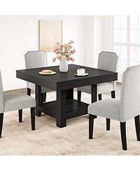 homfan Square 47.2 Inch Dining Table for 4 to 6, 2 Tier Storage Shelf, Walnut Waterproof Design, 350Lbs Capacity, Anti Wobble Triangle Legs