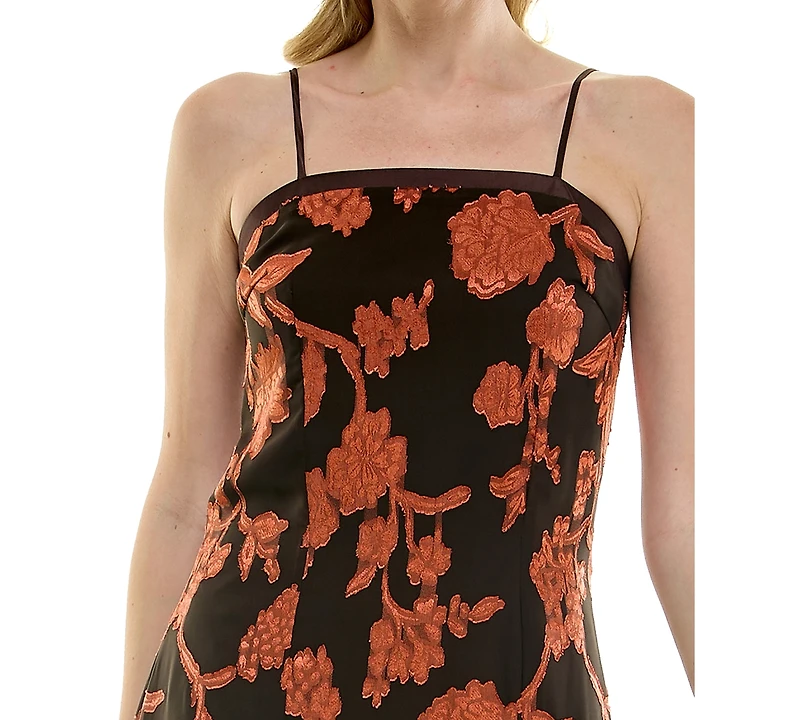 Rare Juniors' Burnout Floral Square Neck Midi Dress