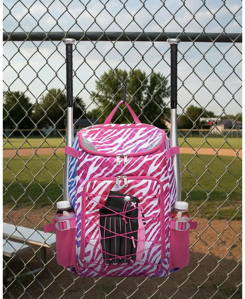 Furlihong Zebra Print Baseball and Softball Gear Backpack for Ages 8-14 – Youth Bat Bag with Ventilated Shoe Compartment for Players' Stuff