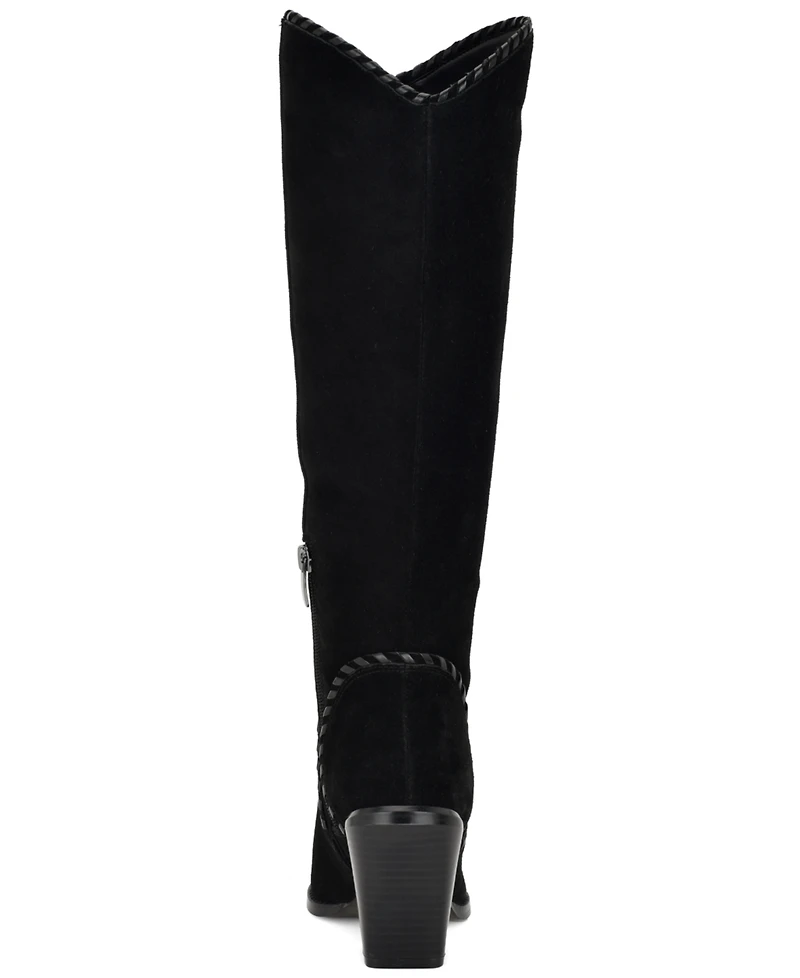 Nine West Women's Rosco Suede Whipstitch Block Heel Tall Boots