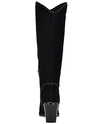 Nine West Women's Rosco Suede Whipstitch Block Heel Tall Boots