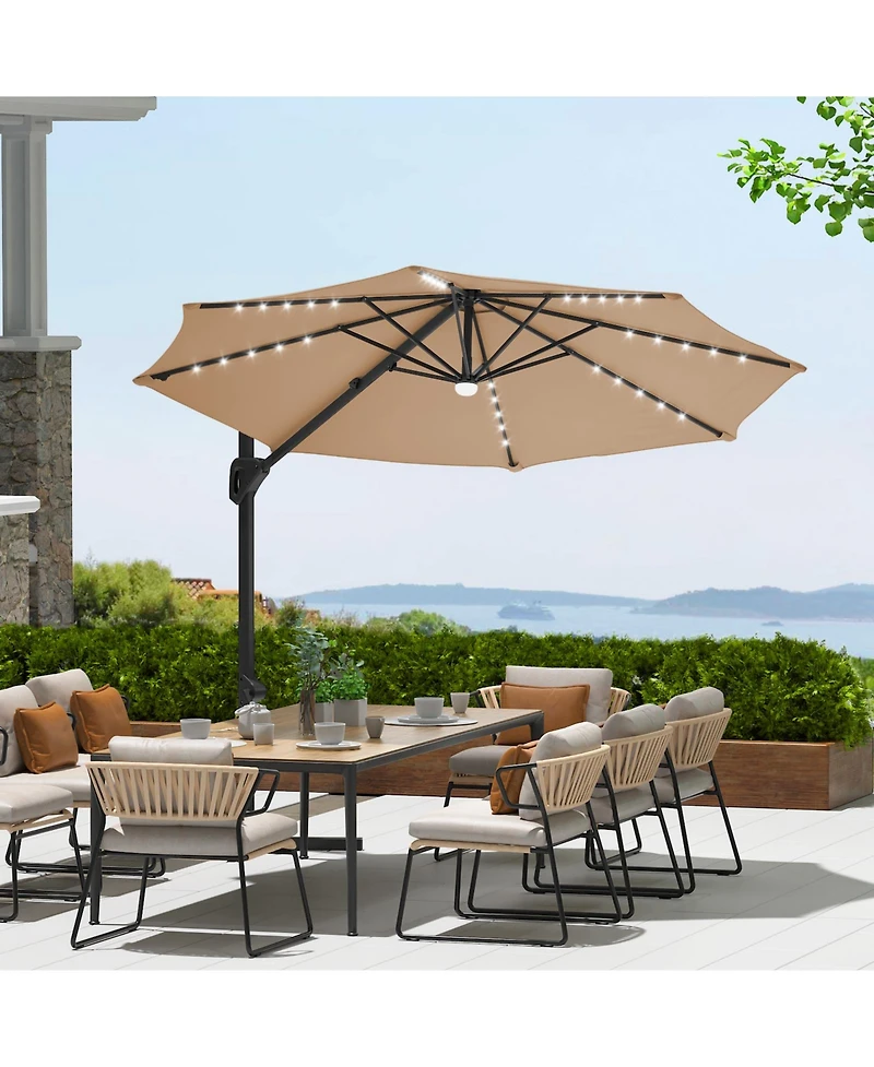 homfan 10Feet Solar Led Cantilever Patio Umbrella, 360degree(s) Rotation, Adjustable Tilt, Cross Base and Uv Fabric, for Patio, Pool And Garden