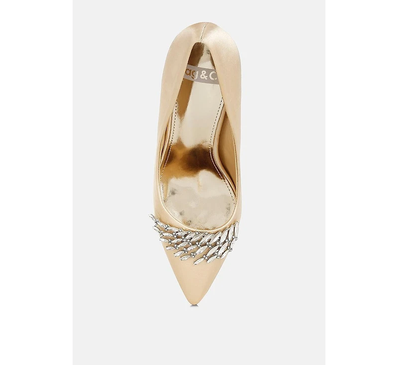 Rhodolia Diamante Brooch Detail Satin Pumps