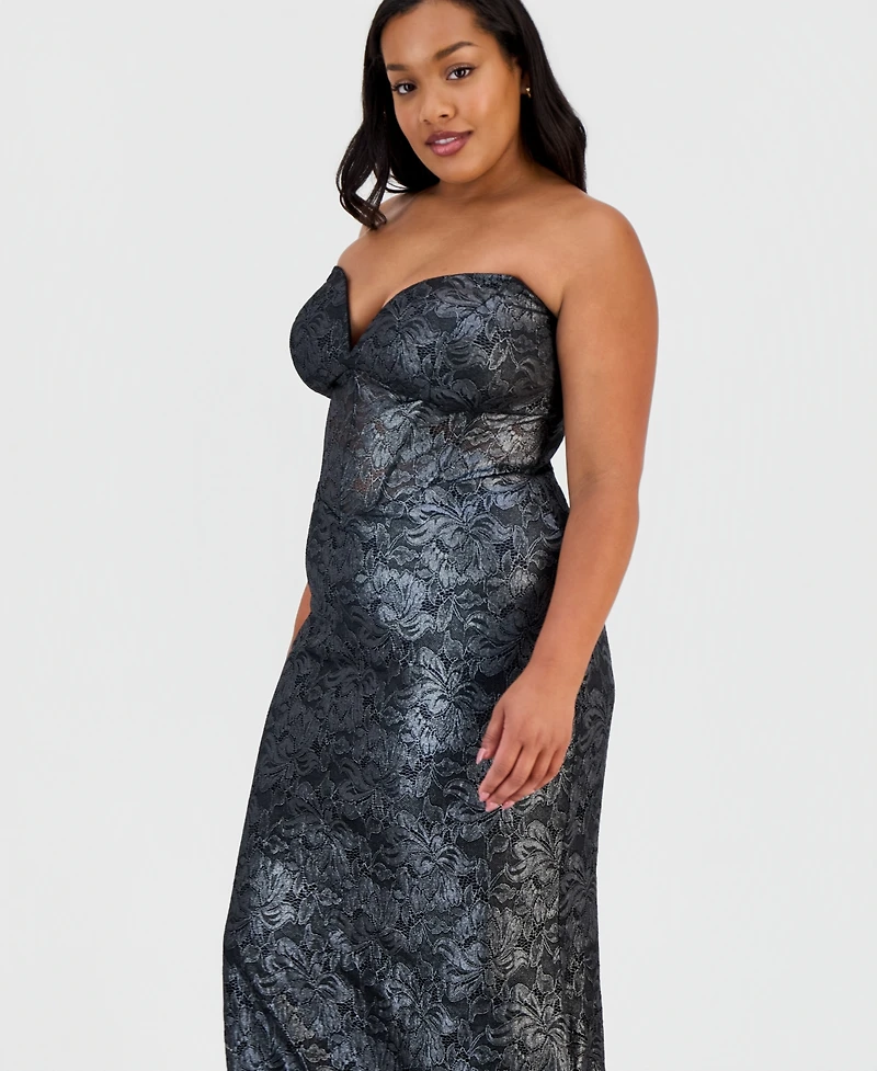 B Darlin Trendy Plus Corset Metallic Gown