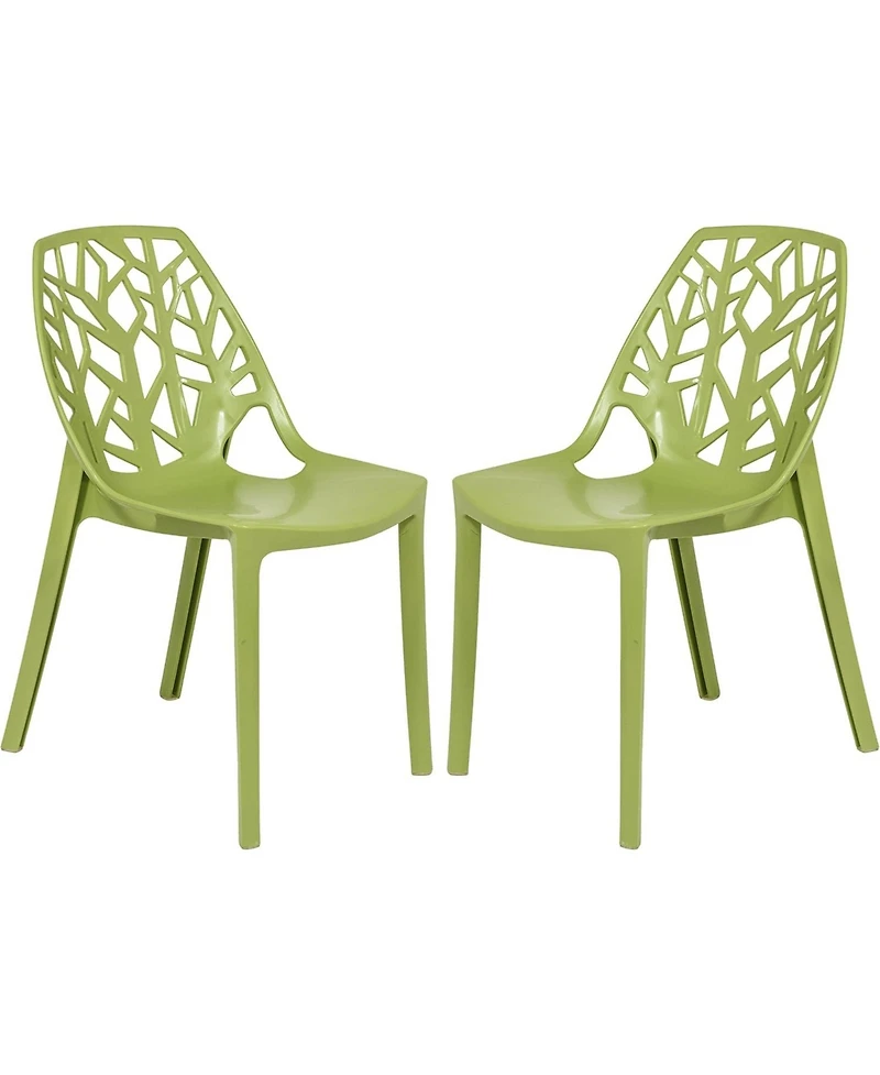 LeisureMod Cornelia Stackable Dining Chair Set of 2 Spring Cut-Out Tree Design Acrylic Accent Side Chair for Kitchen, Living Room, and Dining Area