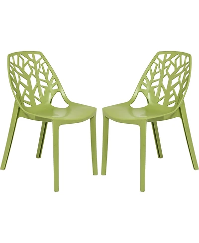 LeisureMod Cornelia Stackable Dining Chair Set of 2 Spring Cut-Out Tree Design Acrylic Accent Side Chair for Kitchen, Living Room, and Dining Area