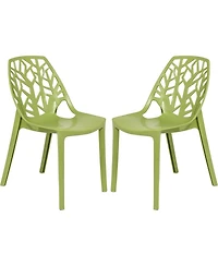 LeisureMod Cornelia Stackable Dining Chair Set of 2 Spring Cut-Out Tree Design Acrylic Accent Side Chair for Kitchen, Living Room, and Dining Area