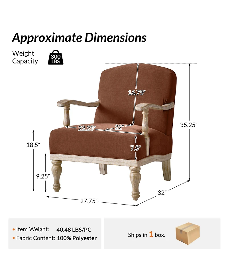 Hulala Home Rift Farmhouse Accent Chair With Solid Wood Armrests