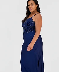 B Darlin Trendy Plus Sequinned Pleated Gown