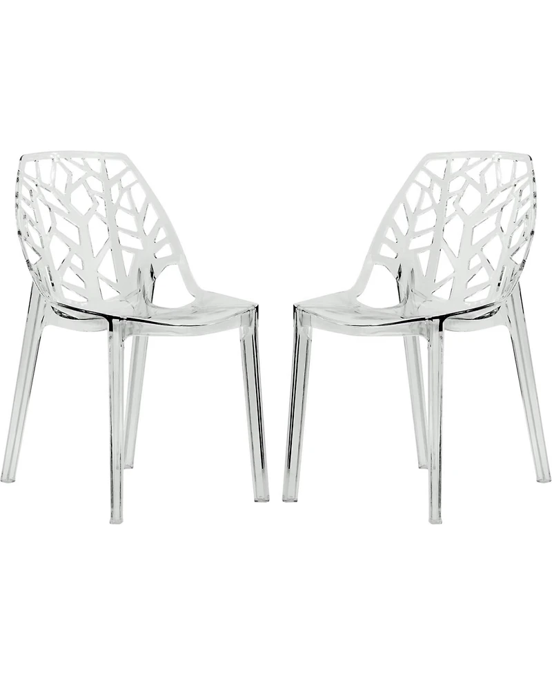 LeisureMod Cornelia Stackable Dining Chair Set of 2 Spring Cut-Out Tree Design Acrylic Accent Side for Kitchen, Living Room, and Area