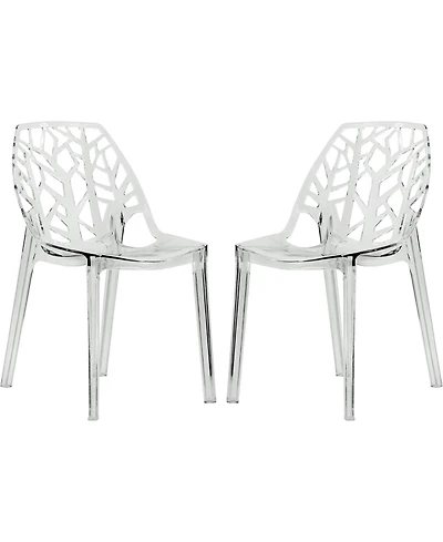 LeisureMod Cornelia Stackable Dining Chair Set of 2 Spring Cut-Out Tree Design Acrylic Accent Side for Kitchen, Living Room, and Area