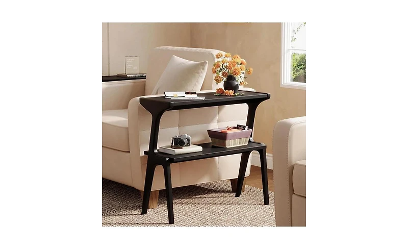 Slickblue 2-Tier Slim End Table Solid Wood Sofa Side with Storage Shelf