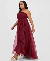 B Darlin Trendy Plus Ruffled Strapless Gown