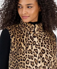 Anne Klein Women's Combo Snap Front Leopard-Print Faux Fur Vest