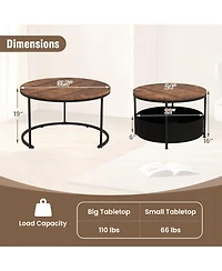 Slickblue Round Cocktail Table Set of 2 with Built-In Fabric Storage Basket