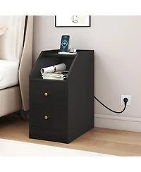 Slickblue End Table with Charging Station, Sofa Side Drawers and Storage Shelf