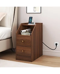 Slickblue End Table with Charging Station, Sofa Side Table with Drawers and Storage Shelf