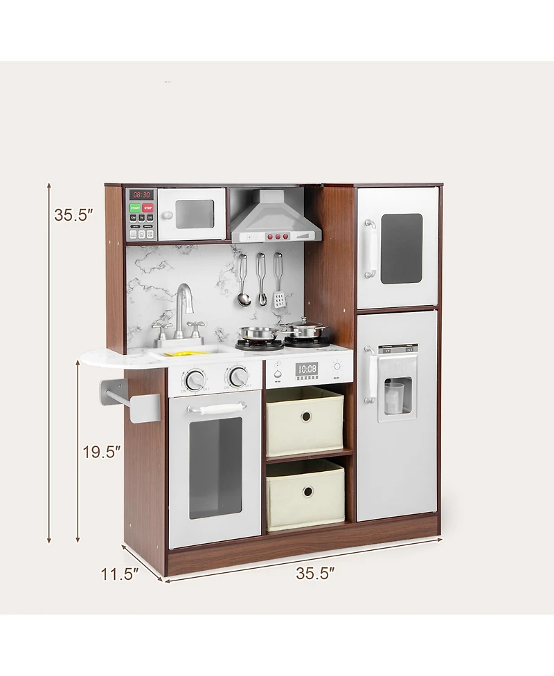 Gymax Kids Kitchen Playset with Attractive Lights and Sounds Range Hood Microwave Ice Maker