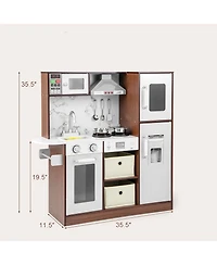 Gymax Kids Kitchen Playset with Attractive Lights and Sounds Range Hood Microwave Ice Maker