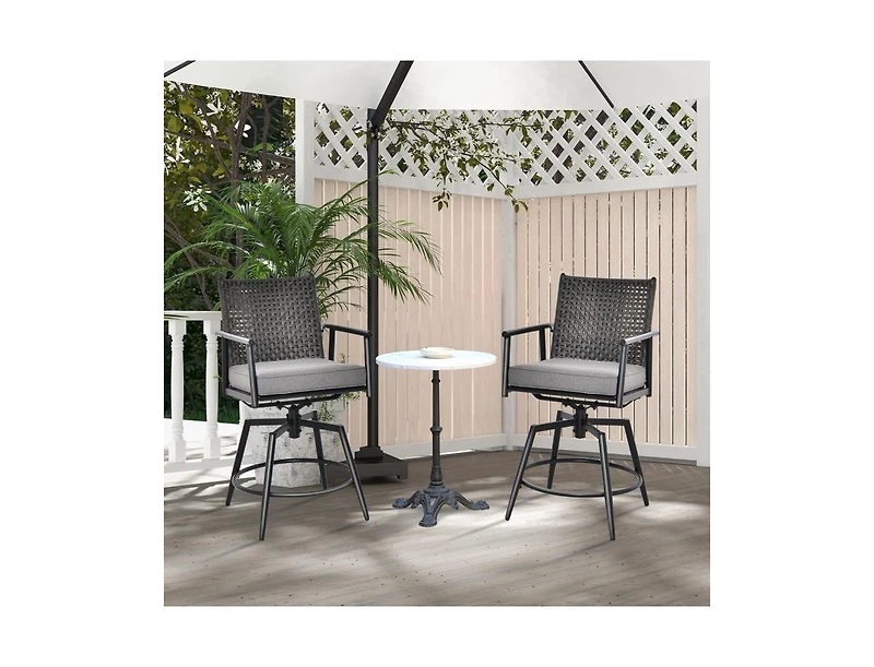 Mondawe 2 Piece 360 Degree Swivel Bar Stool Set with Rattan Backrest and Cushions