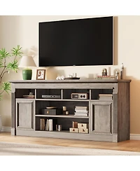 homfan 68" Farmhouse Tv Stand for Up to 75", Entertainment Center Console Table with Open Storage Shelves and Cabinets (No Fireplace)