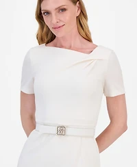 Anne Klein Women's Asymmetric-Neck Scuba Sheath Dress