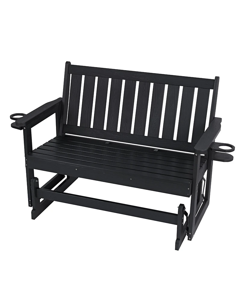 Innovaze 2-Person Hips All-Weather Outdoor Glider Bench, Heavy-Duty Patio Rocking Loveseat with Removable Cup Holders