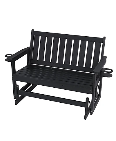 Innovaze 2-Person Hips All-Weather Outdoor Glider Bench, Heavy-Duty Patio Rocking Loveseat with Removable Cup Holders