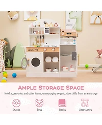 Costway Kids Kitchen Set Wooden Kitchen Playset with Clock, Microwave, Sink, Dish Rack
